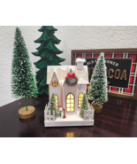 3pc Christmas Snowy White Village Putz House &amp; Trees Snowman LED Light U... - £31.64 GBP