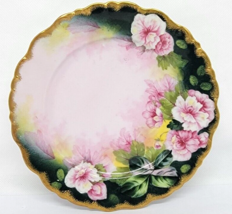 Six ELITE WORKS Limoges Bread / Dessert Plates Scalloped Edge PINK ROSES... - £100.75 GBP