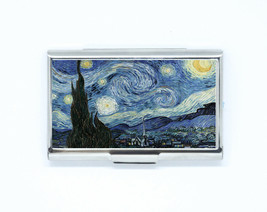 Business &amp; Credit Card Case paint Van Gogh starry night Steel Pocket Box... - £12.74 GBP