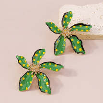Green Enamel &amp; 18K Gold-Plated Spot Flower Stud Earrings - £11.15 GBP