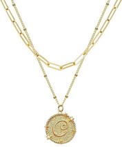 Layered Initail Necklaces for Women 14K Gold Plated Cubic Zirconia Layering  &quot;C&quot; - £11.64 GBP