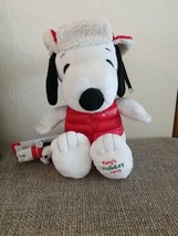 Macy&#39;s Holiday Snoopy Red Bomber Vest Christmas Plush w/Belle Backpack Clip 2015 - £20.57 GBP