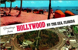 Dual View Banner Greetings From Hollywood By the Sea Florida FL Chrome Postcard - £3.13 GBP