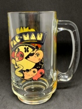 Vintage 1982 Pac Man and Ghosts Glass Drinking Mug Bally Midway 5.5&quot; Pacman - £7.88 GBP