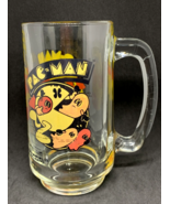 Vintage 1982 Pac Man and Ghosts Glass Drinking Mug Bally Midway 5.5&quot; Pacman - £7.73 GBP