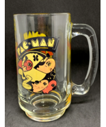 Vintage 1982 Pac Man and Ghosts Glass Drinking Mug Bally Midway 5.5&quot; Pacman - £7.90 GBP