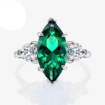 925 Sterling Silver Marquise Cut Green Simulated Diamond Engagement Band Ring - £71.85 GBP