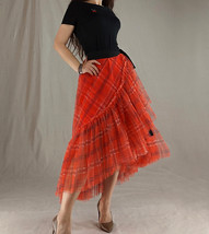 Orange Plaid Wrap Tulle Skirt Outfit Women Custom Plus Size Mermaid Tulle Skirt image 9