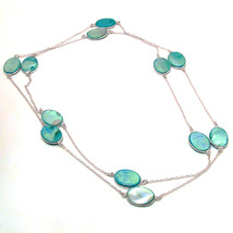 Blue Mother Of Pearl Gemstone Christmas Gift Necklace Jewelry 36&quot; SA 6256 - £4.70 GBP