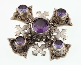 Sterling Silver Jerusalem Crusade Cross Brooch with Semi-Precious Accents - £279.66 GBP