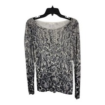 Chicos Womens Shirt Size 0=Small Black Shiny Animal Long Sleeve Blouse Norm Core - £18.40 GBP