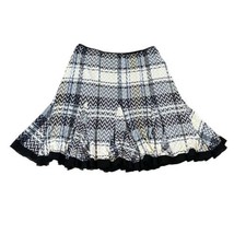 Bali Black Cream Gray Geometric Plaid Silky Lined  Ruffle Hem Skirt Size 16 - $19.99