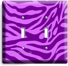 Purple Zebra Animal Print Stripes Light 2 Gang Switch Wall Plate Room Home Decor - £10.44 GBP