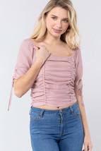 Elbow Slv Smocked Ruched Woven Top - $11.00