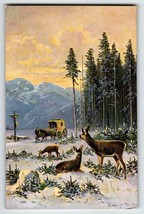 Postcard Deer Watch Horse Buggy Mountain Cross Signed Muller Germany KB ... - $23.28