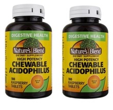 2 Pack Nature&#39;s Blend Acidophilus Chewable Tablets, Raspberry, 100 Ct - £22.41 GBP