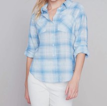 Charlie B cotton gauze plaid shirt in Blue - £55.65 GBP