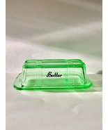 GREEN DEPRESSION STYLE GLASS COVERED BUTTER DISH, Vintage, Retro Farmhouse, Bowl - $14.85