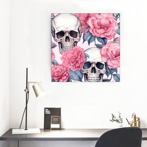 Skull and Floral Framed Mural 16&#39; X 16&#39; Art Piece Wall Art Home Decor - £31.45 GBP
