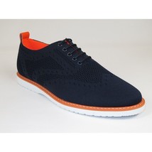 Men Comfort Casual Knit Fabric Wingtip Lace Sneaker Shoes #FRESHORT Navy Blue image 2