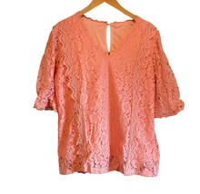 Womens Lace Top Pink Size XL Keyhole Back Button V Neck Lined Elastic Sl... - $144.27 MXN