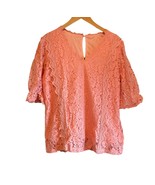 Womens Lace Top Pink Size XL Keyhole Back Button V Neck Lined Elastic Sl... - $142.22 MXN