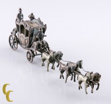 Miniature Men w/Horses &amp; Carriage Silver Vintage Dollhouse Figurine - £704.17 GBP