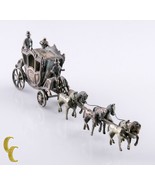 Miniature Men w/Horses &amp; Carriage Silver Vintage Dollhouse Figurine - $17,090.40 MXN