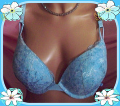 38DD Sky Blue Floral Lace Mesh Extreme Lift Victorias Secret Plunge PU UW Bra  - £31.63 GBP