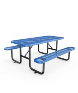 72&quot; Blue Expanded Metal Rectangular Picnic Table w/ Umbrella Hole - $1,548.93 CAD