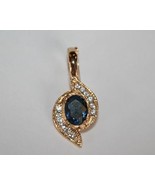 Signed Roman Goldtone Simulated Blue Sapphire Clear Rhinestone Pendant  ... - £15.73 GBP