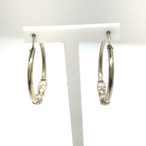 Vtg Sterling Signed 925 Caved Two Head of Sheep Lamb Spring Clasp Hoop Earrings - £39.42 GBP