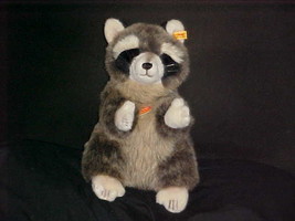 14&quot; Steiff Raccoon Plush Toy Sitting Up Position Chest and Flag Tag 071201 - $148.49