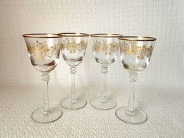 Mikasa CROWN JEWELS Crystal Wine Glasses Goblets Gold Floral Print Gold Rim (4) - £45.86 GBP