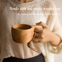 Wooden Cup Camping Cup Nordic Style Handmade Natural, Portable Wood Mug Drinking - £12.33 GBP