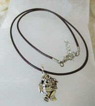 Necklace with Santa Claus Pendant Brown Cotton cord 16-18 Inches Women Men Teens - £5.19 GBP