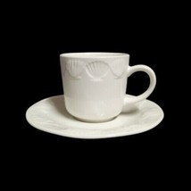 Gibson Designs SHELL Cup &amp; Saucer Set White Embossed Seashells Coffee Tea Dishes - £9.33 GBP
