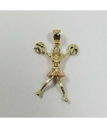 New 14k Gold 2 tone Cheerleader Charm Pendant with Moving Legs - £135.41 GBP