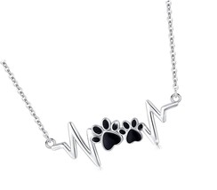 Paw Necklace 925 Sterling Silver Heartbeat Necklace - £123.81 GBP