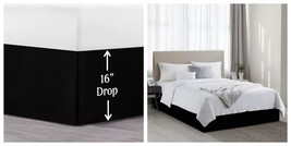 Black 16&quot; Drop Luxury Bed Skirt Solid Microfiber Pleated Tailored Dust Ruffle - £23.91 GBP+