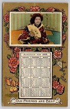 Geisha Girl With Fan 1908 Almanack Calendar Old Friends Are Best Postcard Q25 - £7.77 GBP