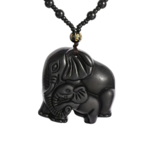 Black Stone Elephant Pendant Necklace - New - £15.72 GBP