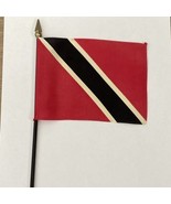 New Trinidad &amp; Tobago Mini Desk Flag - Black Wood Stick Gold Top 4” X 6” - $6.81 CAD