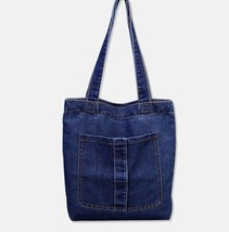Designer Women Denim Shoulder Bag Shopping Bag Casual Blue Fabric Plain Jean Top - £19.13 GBP