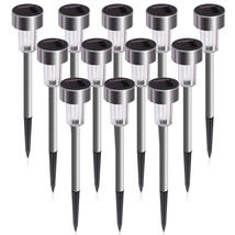 12 Pcs LED Stainless Steel Outdoor Garden Solar Lights for Pathway Walkway Patio - £30.81 GBP