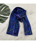 Vintage 70s Honey Silk Scarf Purple Blue Paisley Floral Made in Japan - $22.76