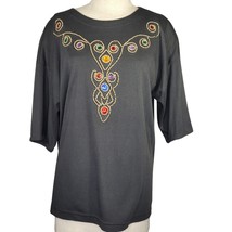 Vintage 80s Rhinestone and Beaded Shirt with Shoulder Pads Size Med  - $34.65