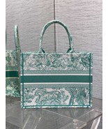 White Celestial green Toile de Jouy Sauvage Embroidery book tote bag han... - $246.18 CAD+