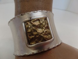 Rustic Cuff RC Silvertone &amp; Goldtone Metal Cuff Bracelet Unique For  7&quot; Wrist - £19.75 GBP