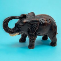 Vintage Wooden Elephant Hand Carved 6x9&quot; Detailed Art Sculpture 1950s Figurine - £21.69 GBP
